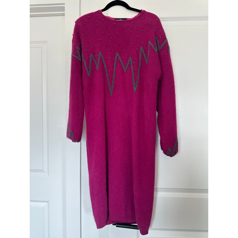 Cee Gee by Sue Wong (S) Vintage Purple/Pink Angora Wool Beaded Midi Dress 80s - Picture 4 of 7